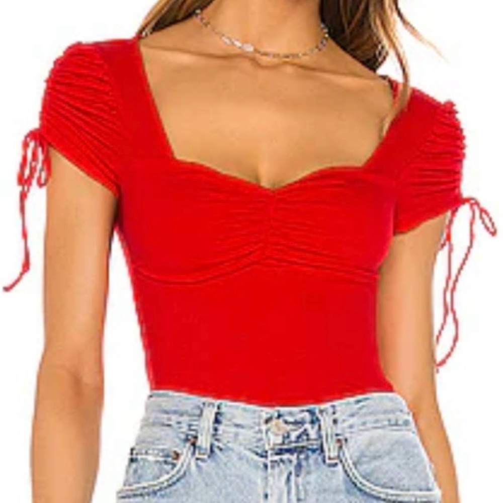Superdown Sierra Red Ruched Sweetheart Ribbed Crop Top Women’s Small